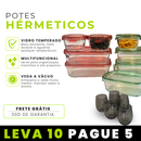 [LEVE 10 PAGUE 5] Potes Herméticos em Vidro Temperado e Tampa com Vedação a Vácuo Transparente + 5 Copos de Vidro Fumê
